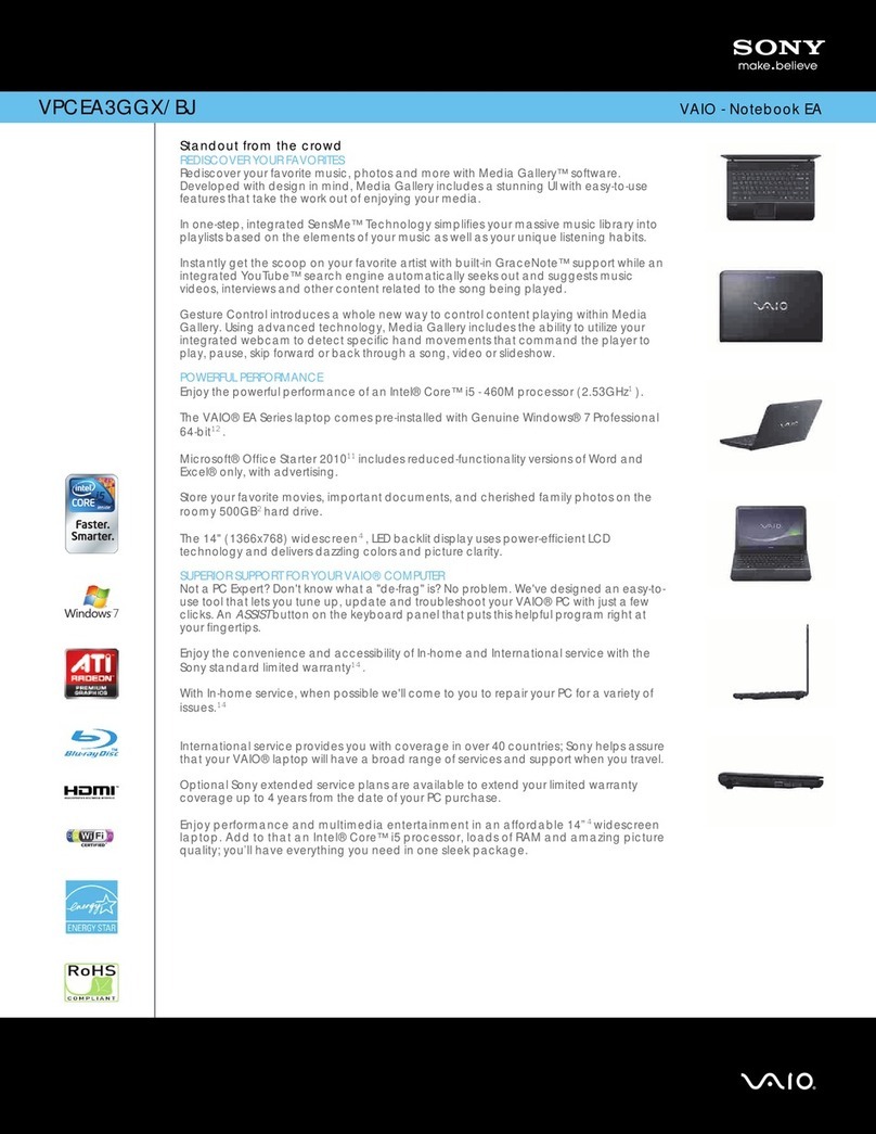 Sony VAIO VPCEA3GGX Specifications