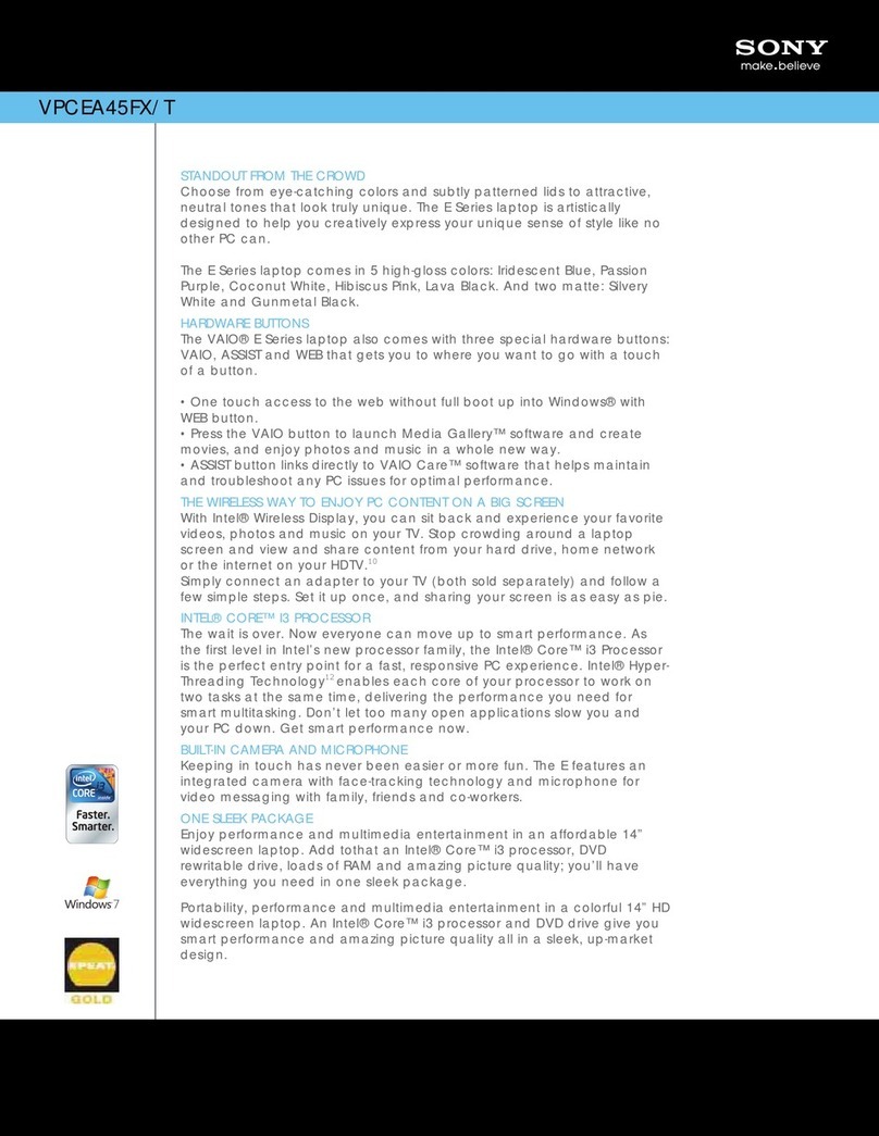 Sony VAIO VPCEA45FX/T Specifications