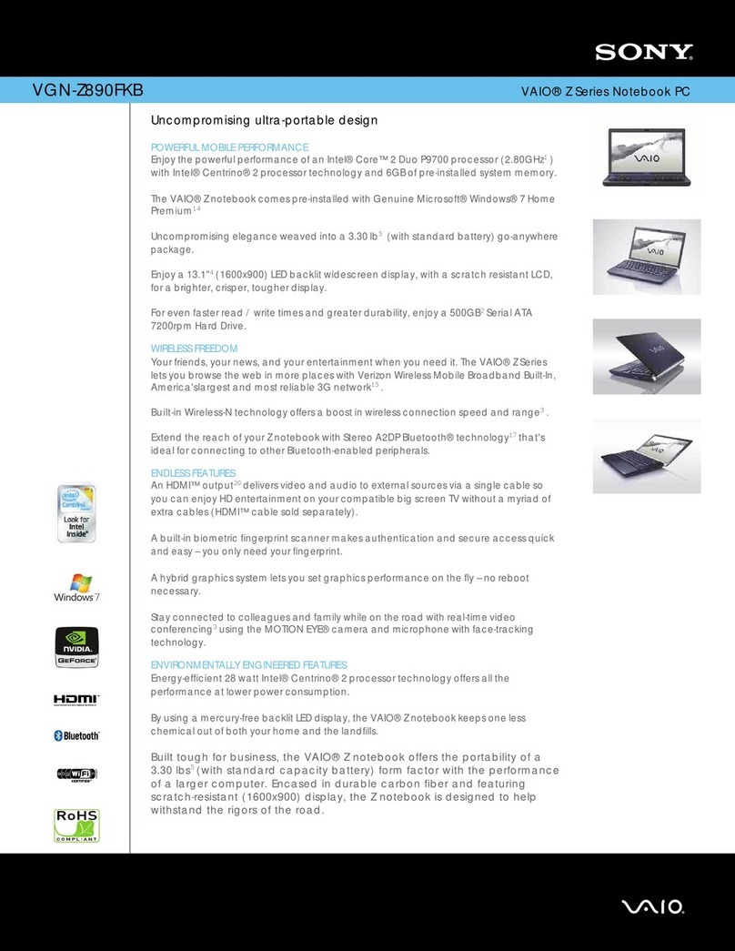 Sony VAIO VGN-Z890FKB User manual