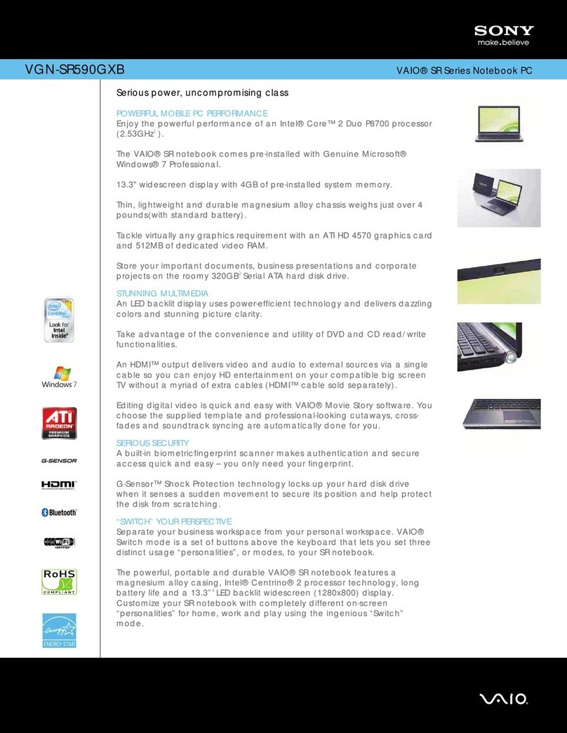 Sony VAIO VGN-SR590GXB Specifications
