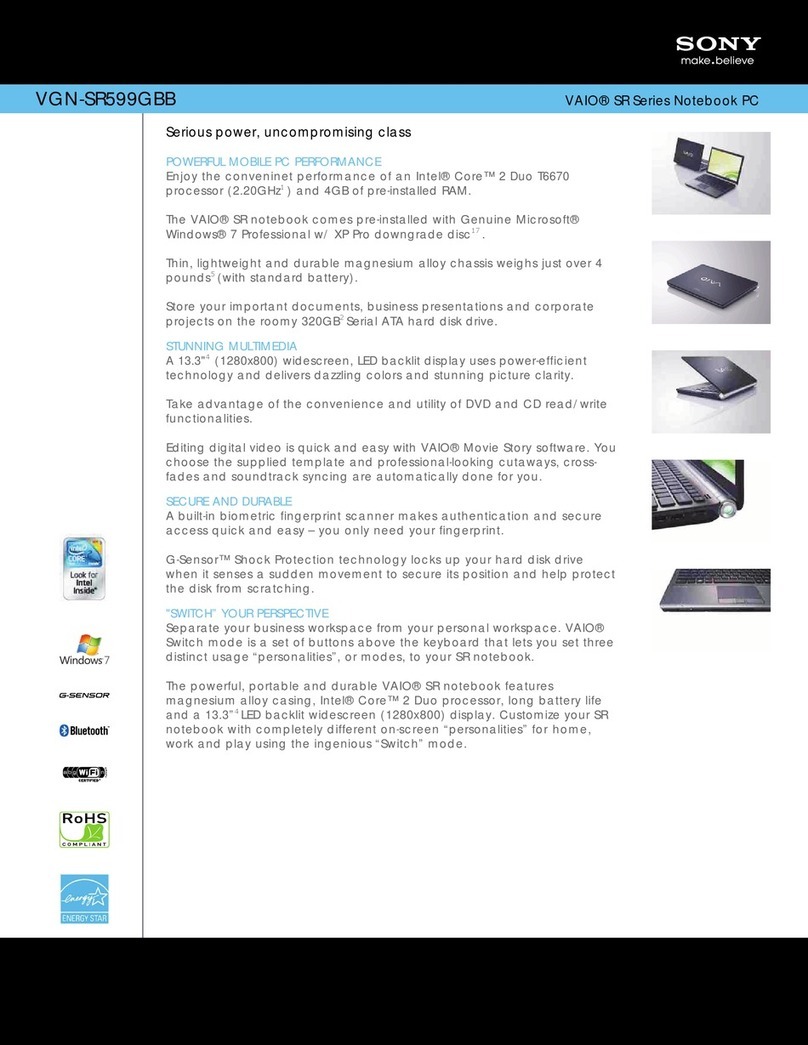 Sony VAIO VGN-SR599GBB Specifications