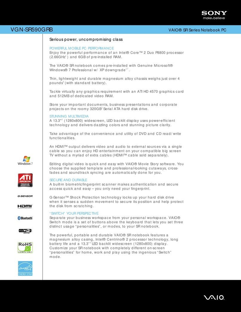 Sony VAIO VGN-SR590GRB Specifications