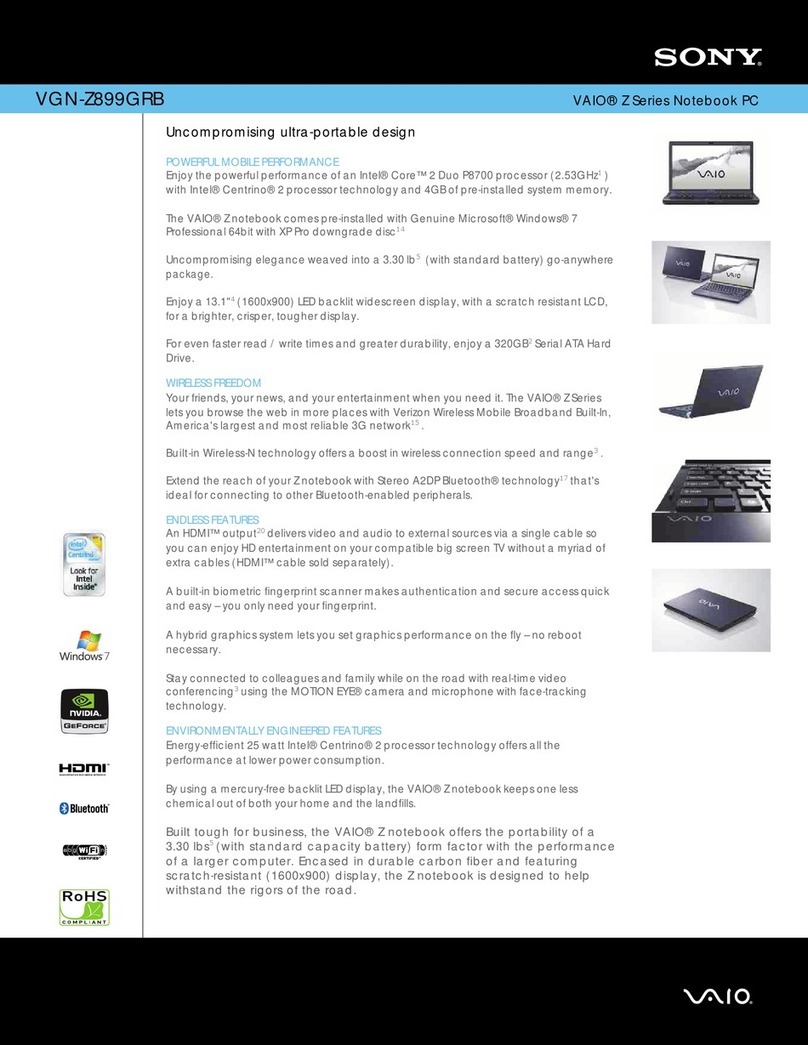 Sony VAIO VGN-Z899GRB Specifications