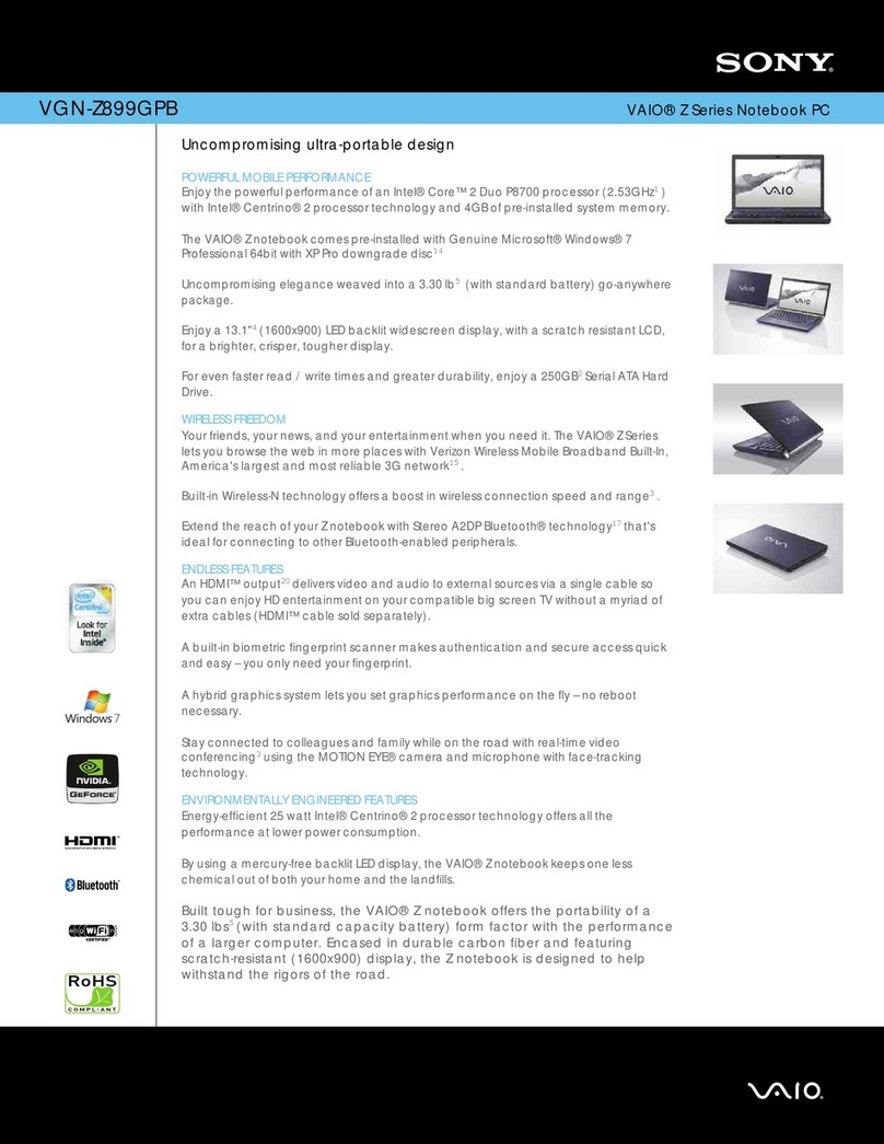 Sony VAIO VGN-Z899GPB Specifications