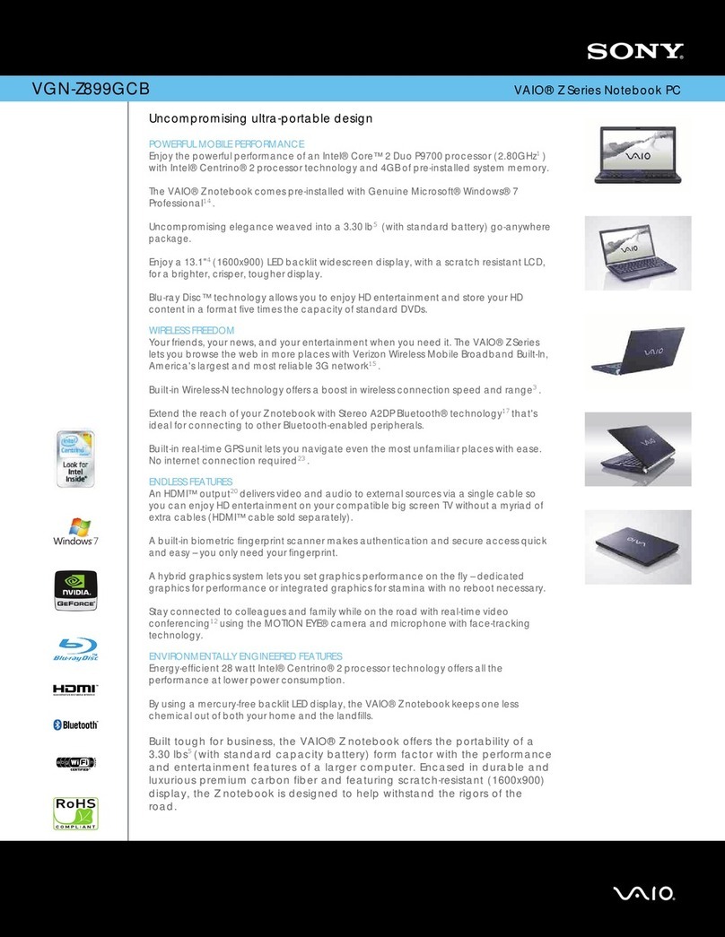 Sony VAIO VGN-Z899GCB Specifications