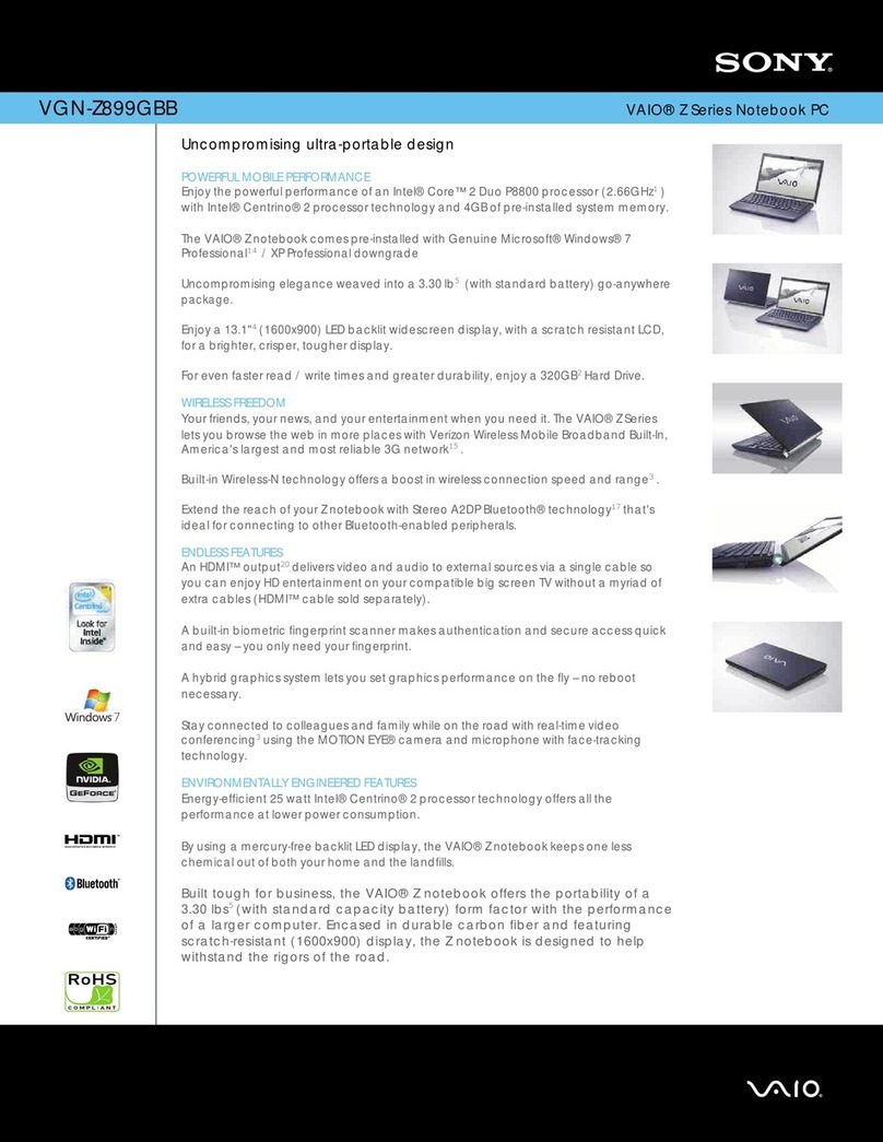 Sony VAIO VGN-Z899GBB User manual Sony VAIO VGN-Z899GBB User manual