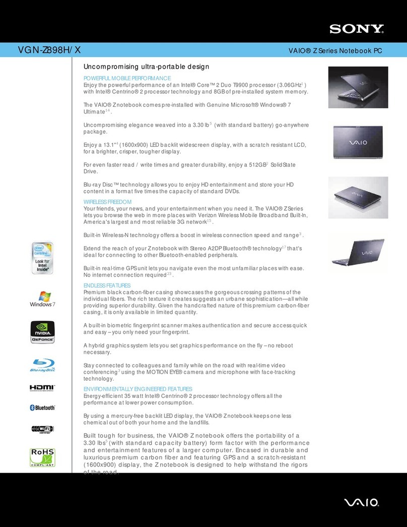 Sony VGNZ898H Specifications