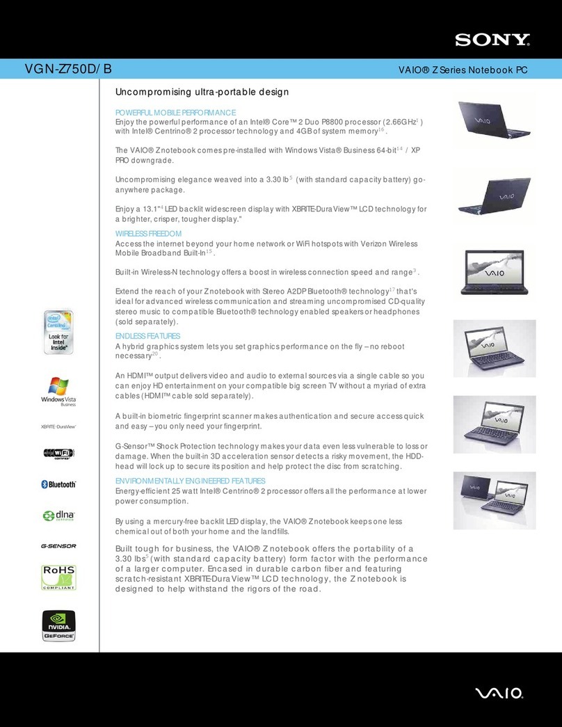 Sony VGN-Z750D - VAIO - Core 2 Duo 2.66 GHz Specifications
