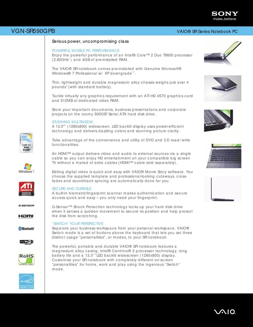 Sony VGN-SR590GPB Specifications