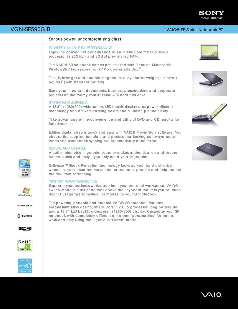 Sony VAIO VGN-SR590GIB Specifications Sony VAIO VGN-SR590GIB Specifications