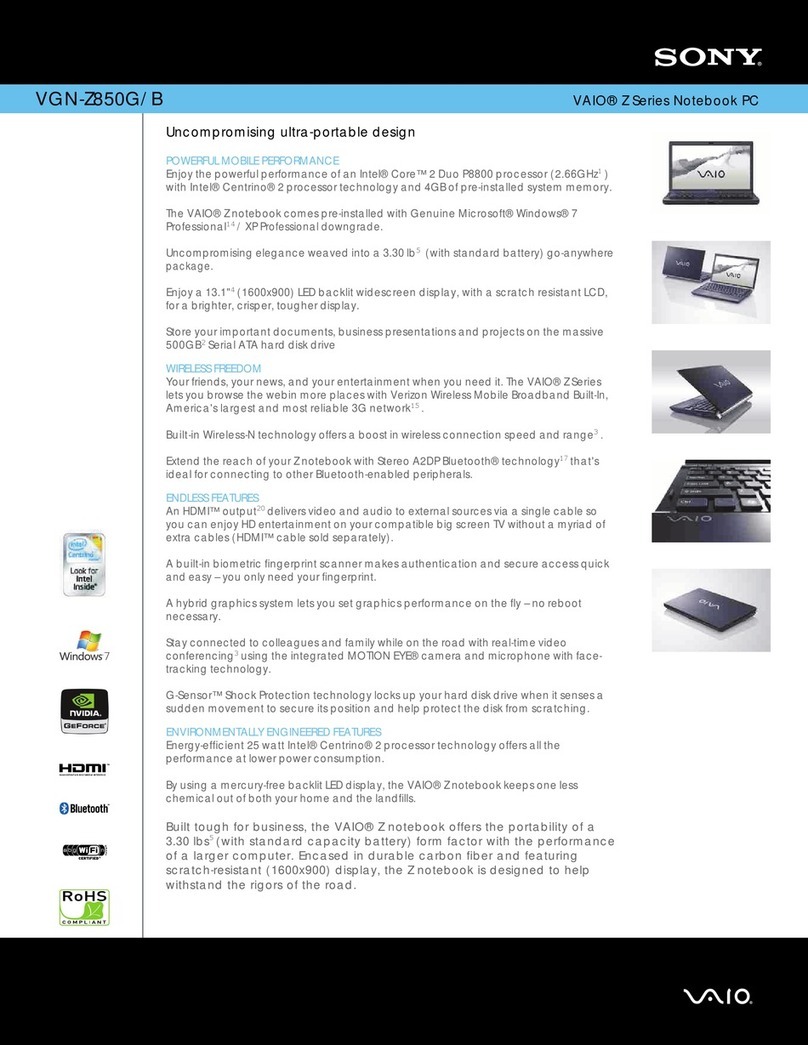 Sony VAIO VGN-Z850G Specifications