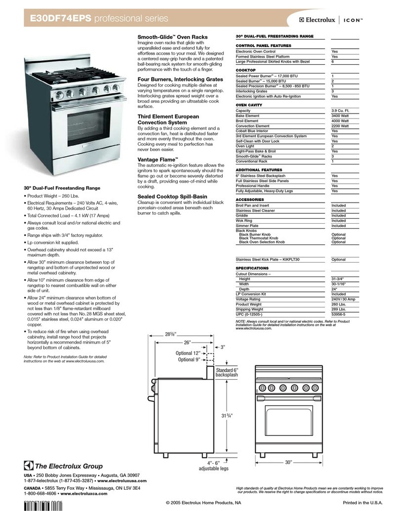 Electrolux ICON E30DF74EPS Specifications Electrolux ICON E30DF74EPS Specifications