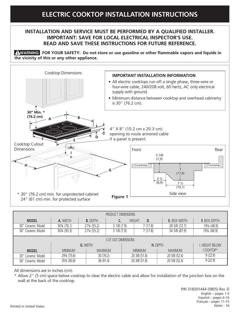 Electrolux EW30EC55G - 30" Electric Cooktop installation instructions
