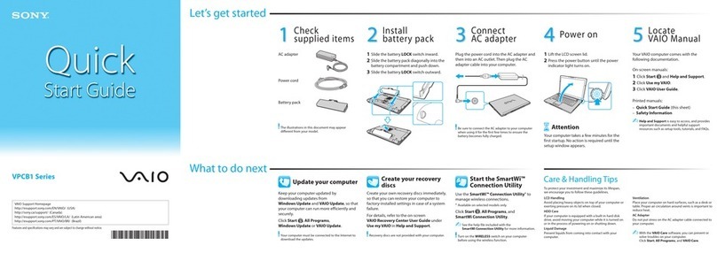 Sony VPCB1190X quick start guide
