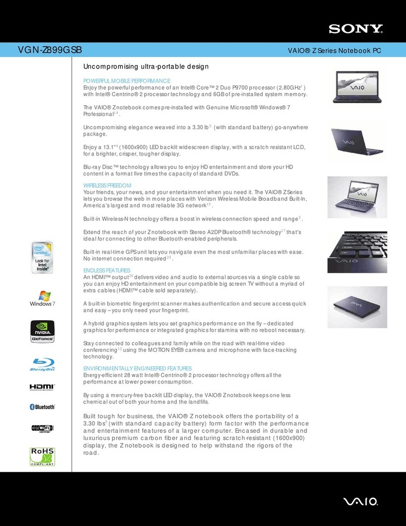 Sony VAIO VGN-Z899GSB User manual