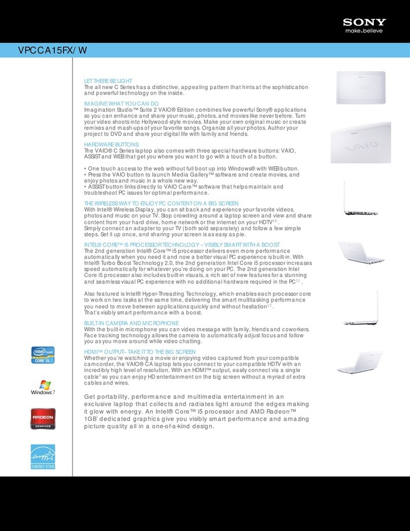 Sony VPCCA15FX Specifications