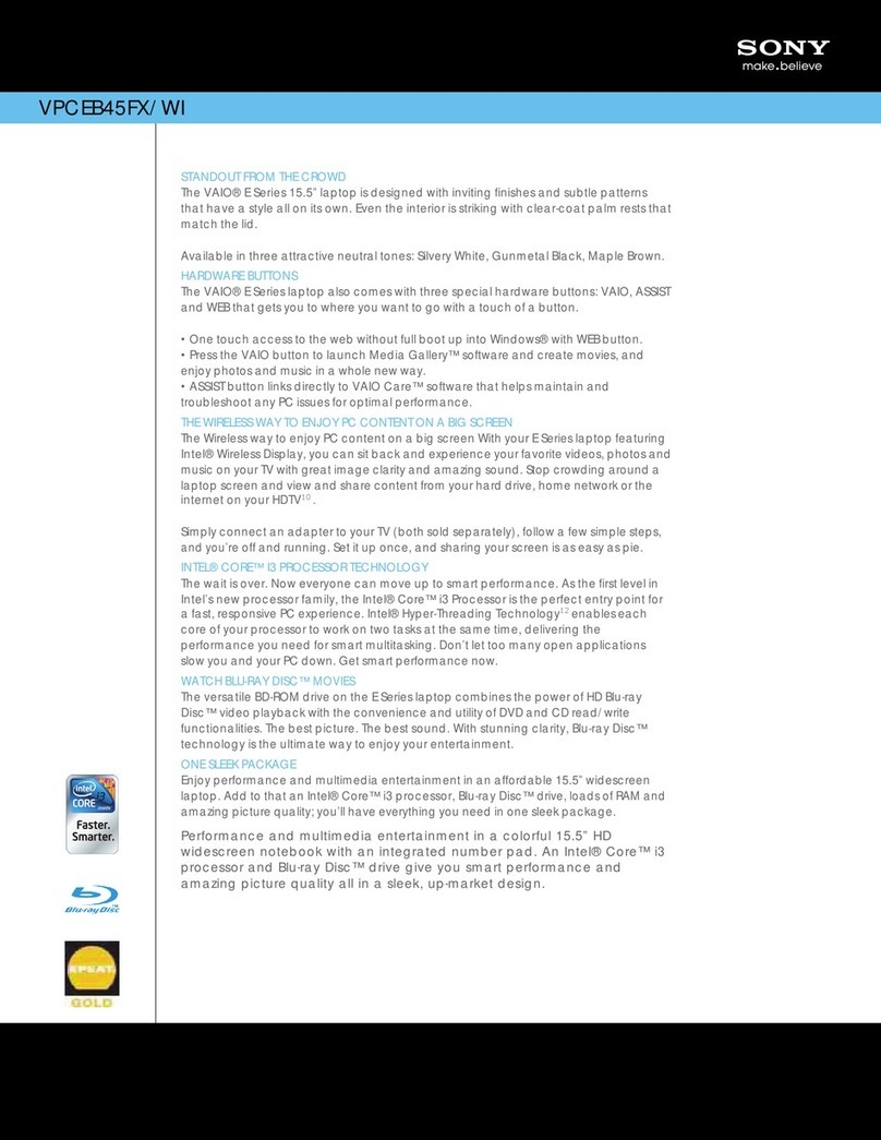 Sony VPCEB45FX/WI Specifications