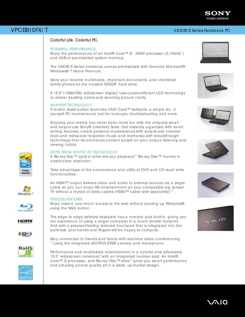 Sony VAIO VPCEB15FX/T Specifications