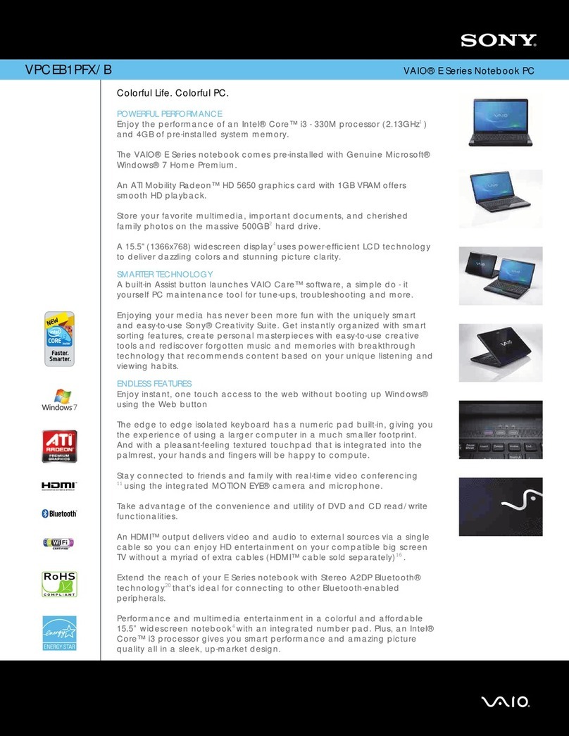 Sony VPCEB1PFX Specifications