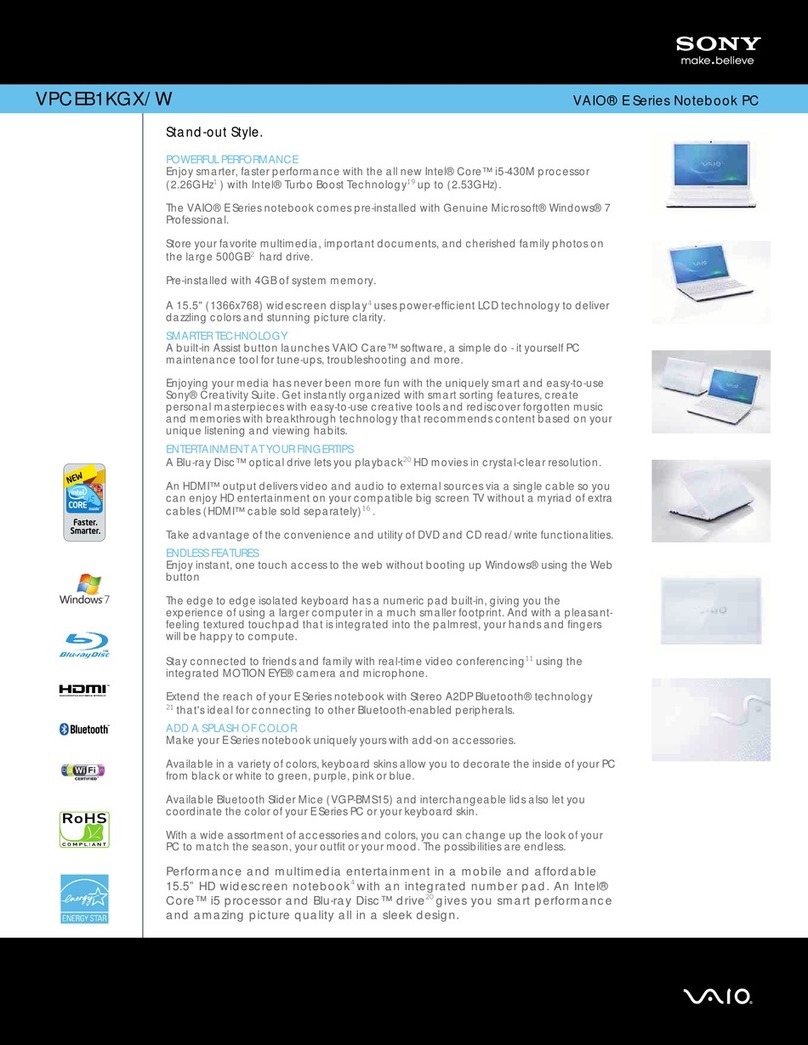 Sony VAIO VPCEB1KGX/W Specifications