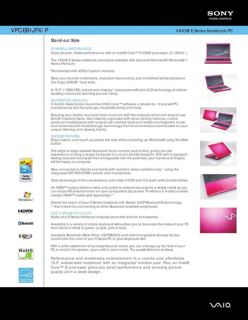 Sony VAIO VPCEB1JFX/P Specifications