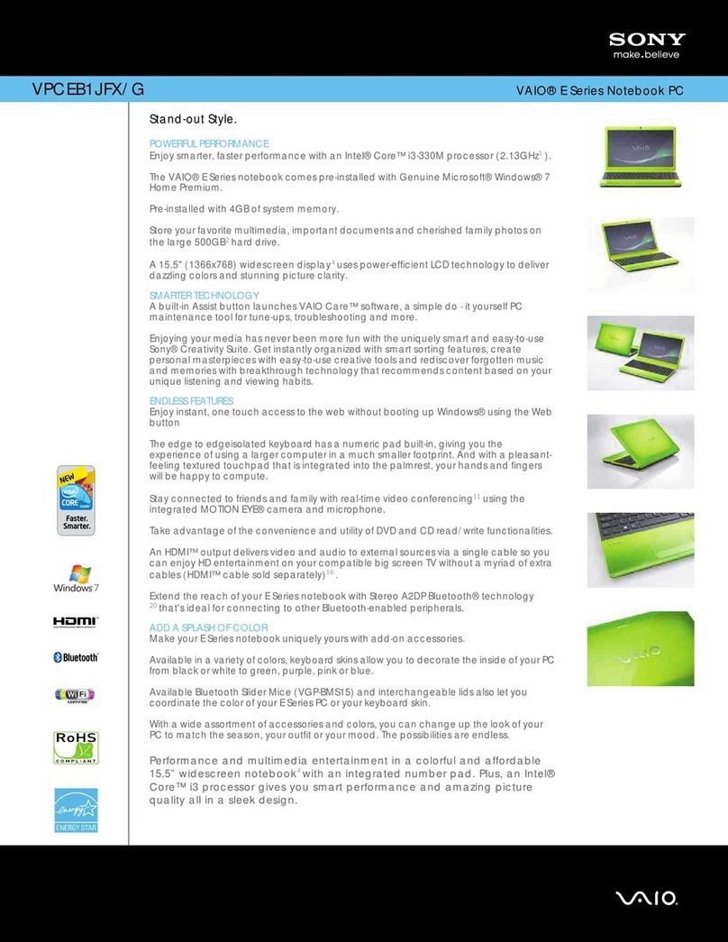 Sony VAIO VPCEB1JFX/G Specifications