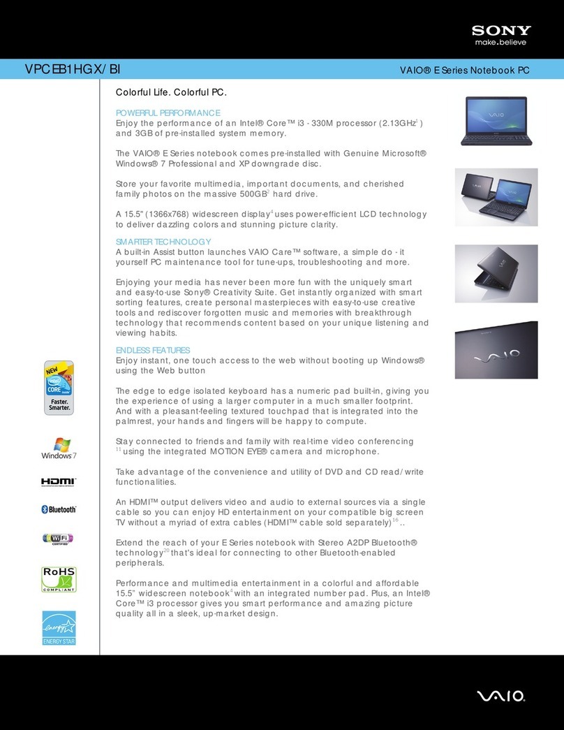 Sony VPCEB1HGX Specifications