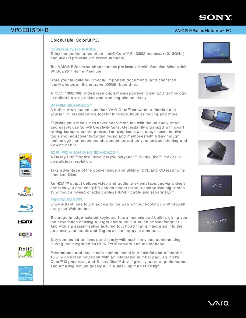 Sony VAIO VPCEB15FX/BI Specifications