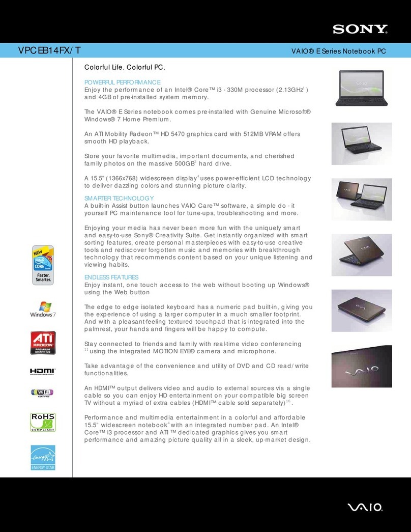 Sony VAIO VPCEB14FX/T Specifications