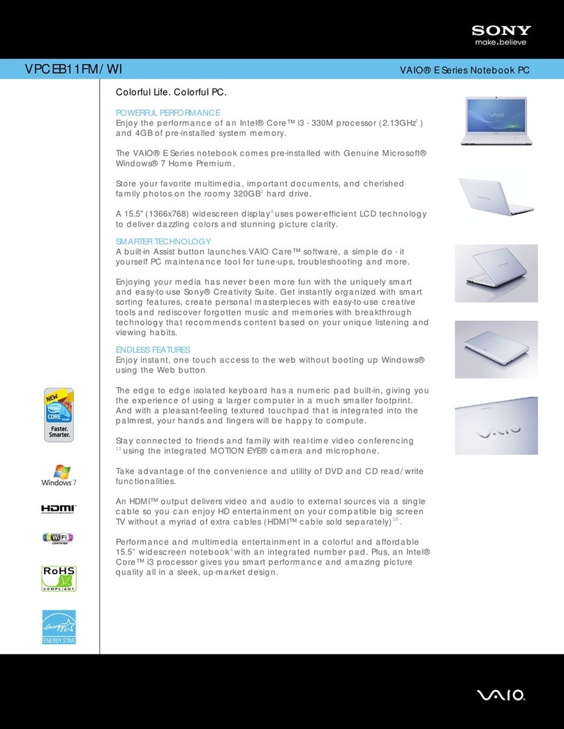 Sony VPCEB11FM Marketing Specifications