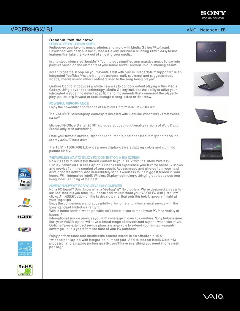 Sony VPCEB3HGX Specifications
