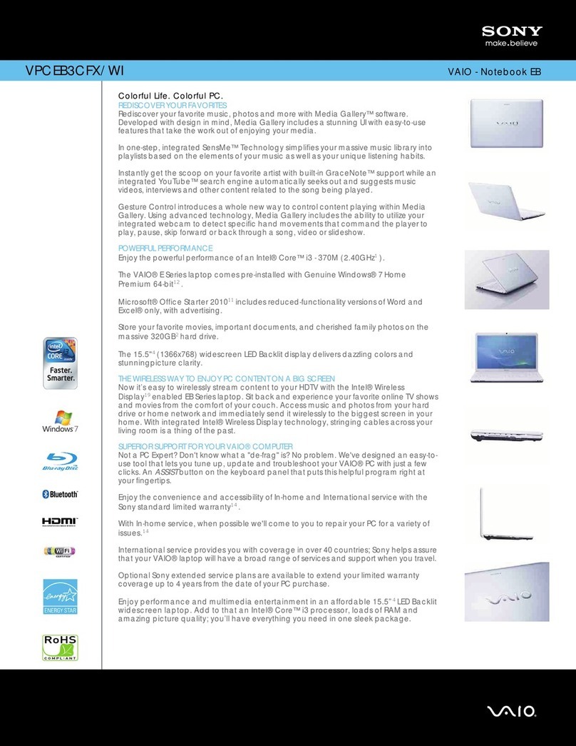 Sony VAIO VPCEB3CFX/WI Specifications