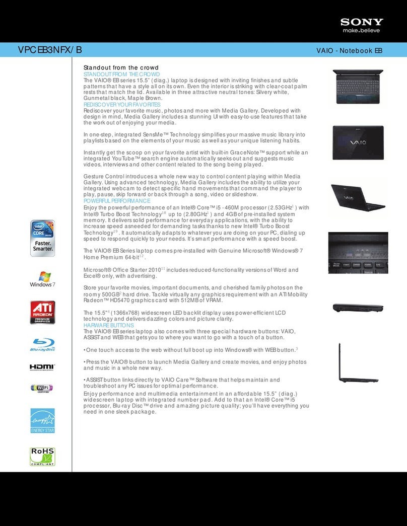 Sony VAIO VPCEB3NFX/B Specifications