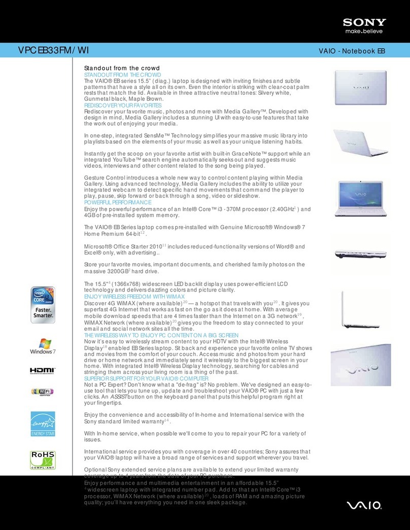 Sony VPCEB33FM Specifications