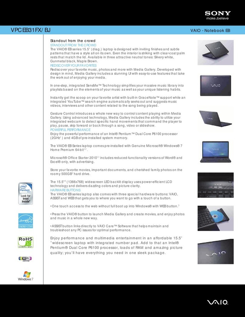 Sony VAIO VPCEB31FX/BJ User manual