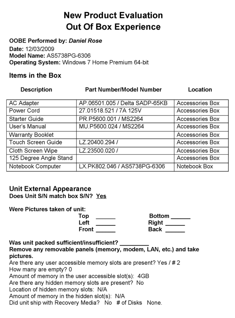 Acer Aspire 5738PG Instruction sheet