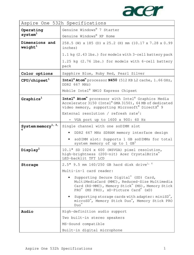 Acer Aspire ONE 532h Specifications