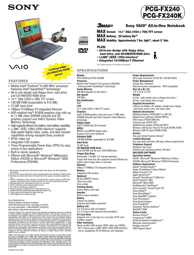 Sony VAIO PCG-FX240 User manual