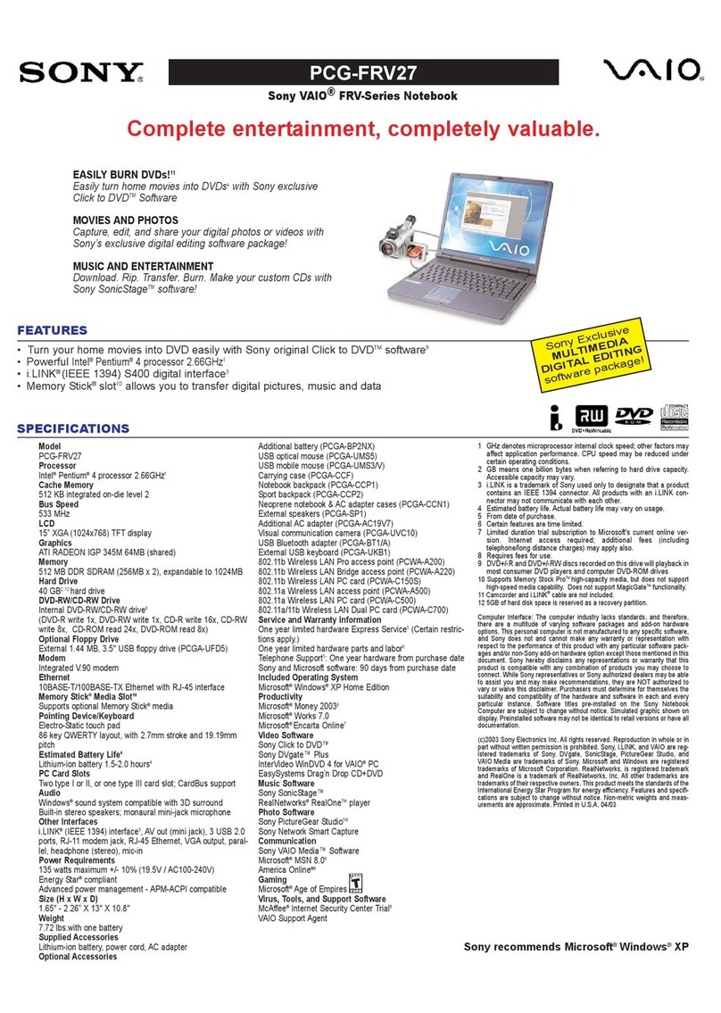 Sony VAIO PCG-FRV27 Service and warranty information