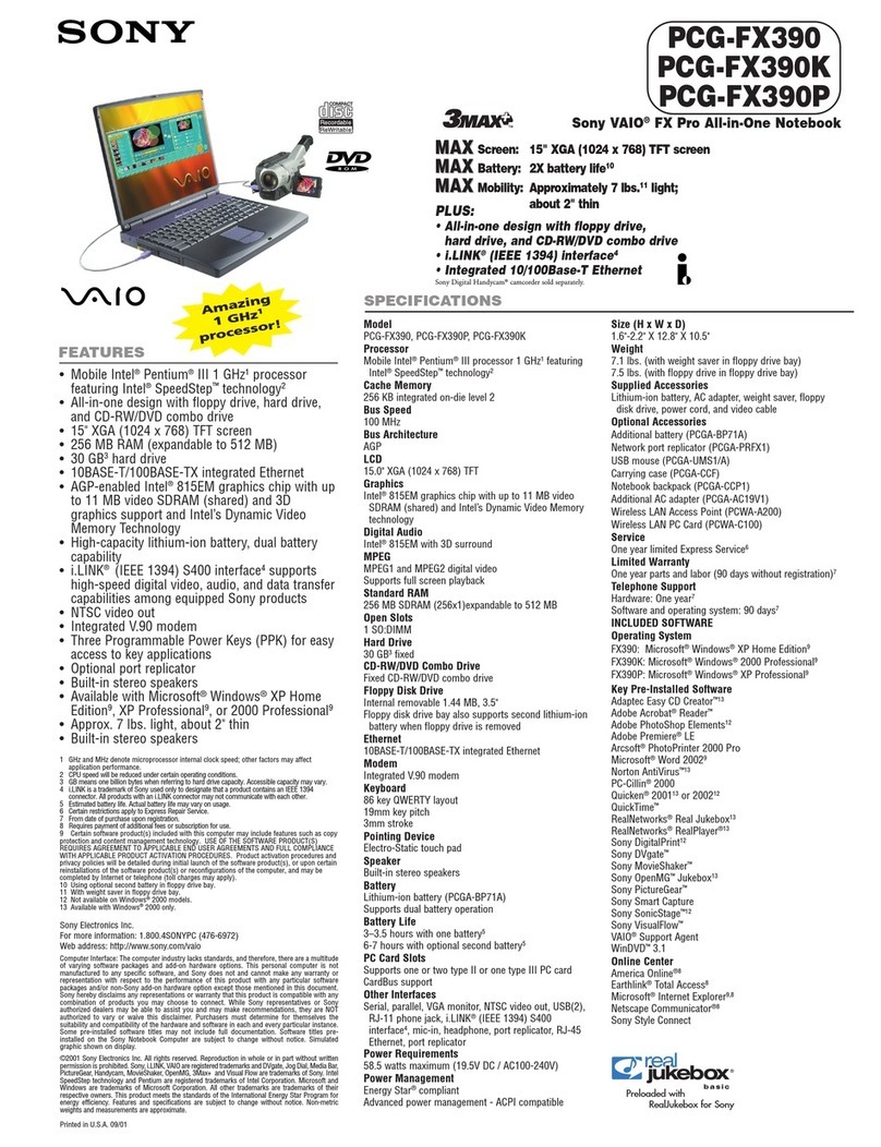 Sony PCG-FX390K Primary User manual