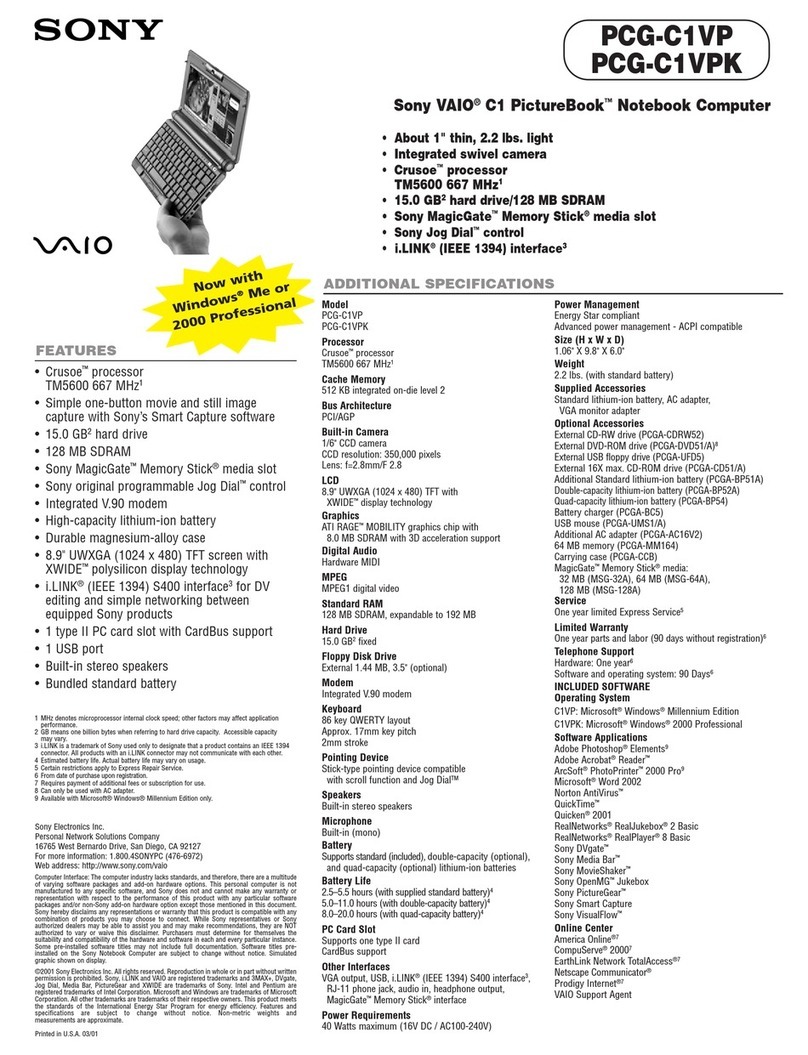 Sony VAIO PictureBook PCG-C1VPK Specifications