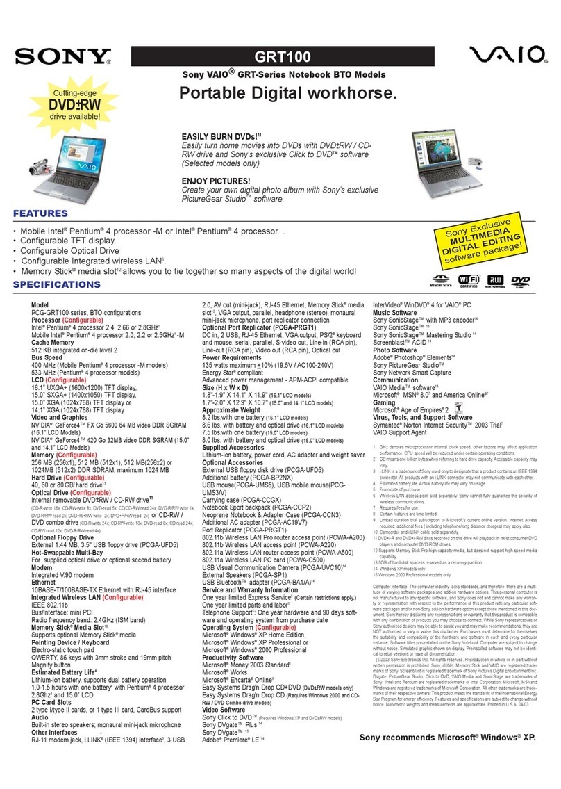 Sony Vaio PCG-GRT100 Series User manual