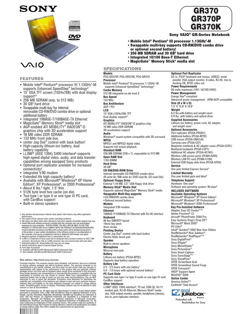 Sony VAIO PCG-GR370 User manual