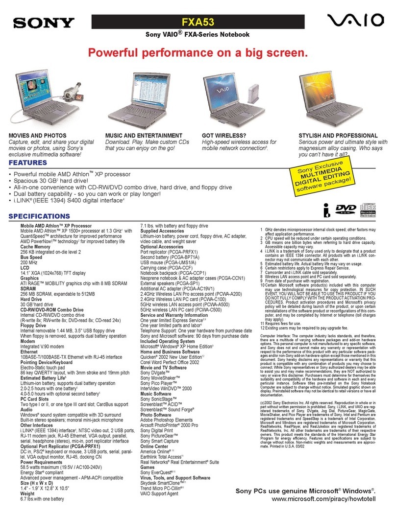 Sony VAIO PCG-FXA53 User manual Sony VAIO PCG-FXA53 User manual