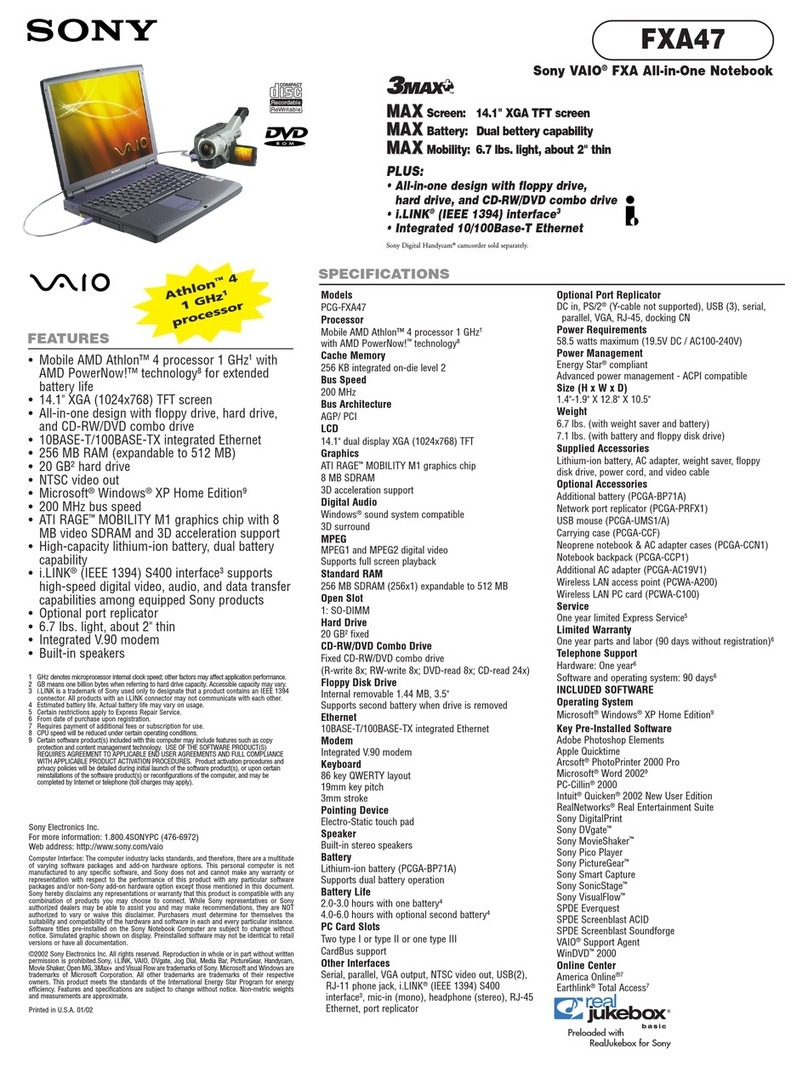 Sony PCG-FXA47 VAIO User Guide  (primary manual) User manual