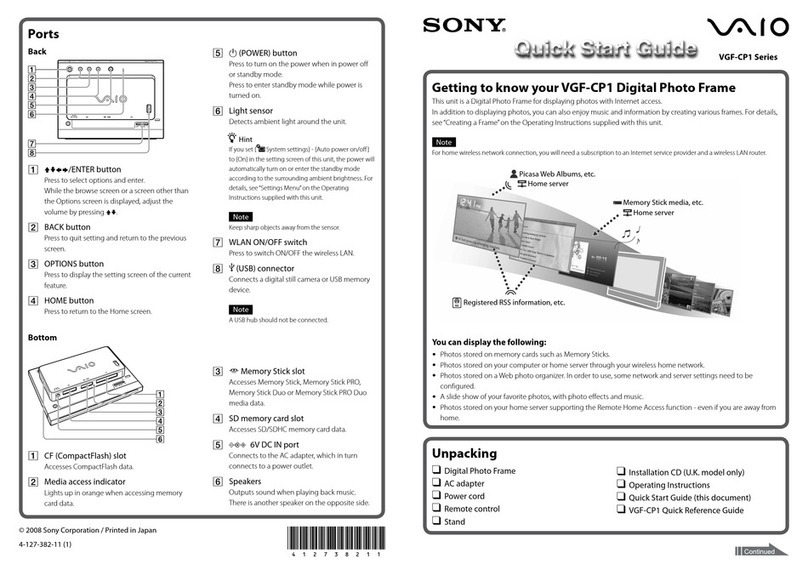 Sony VGF-CP1 - Vaio Wi-fi Photo Frame User manual