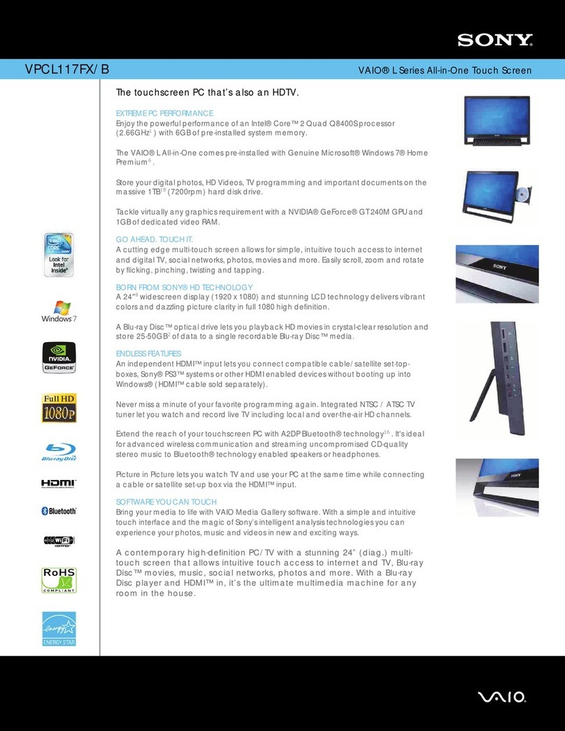 Sony VPCL117FX - Vaio L Series All-in-one Touch... User manual