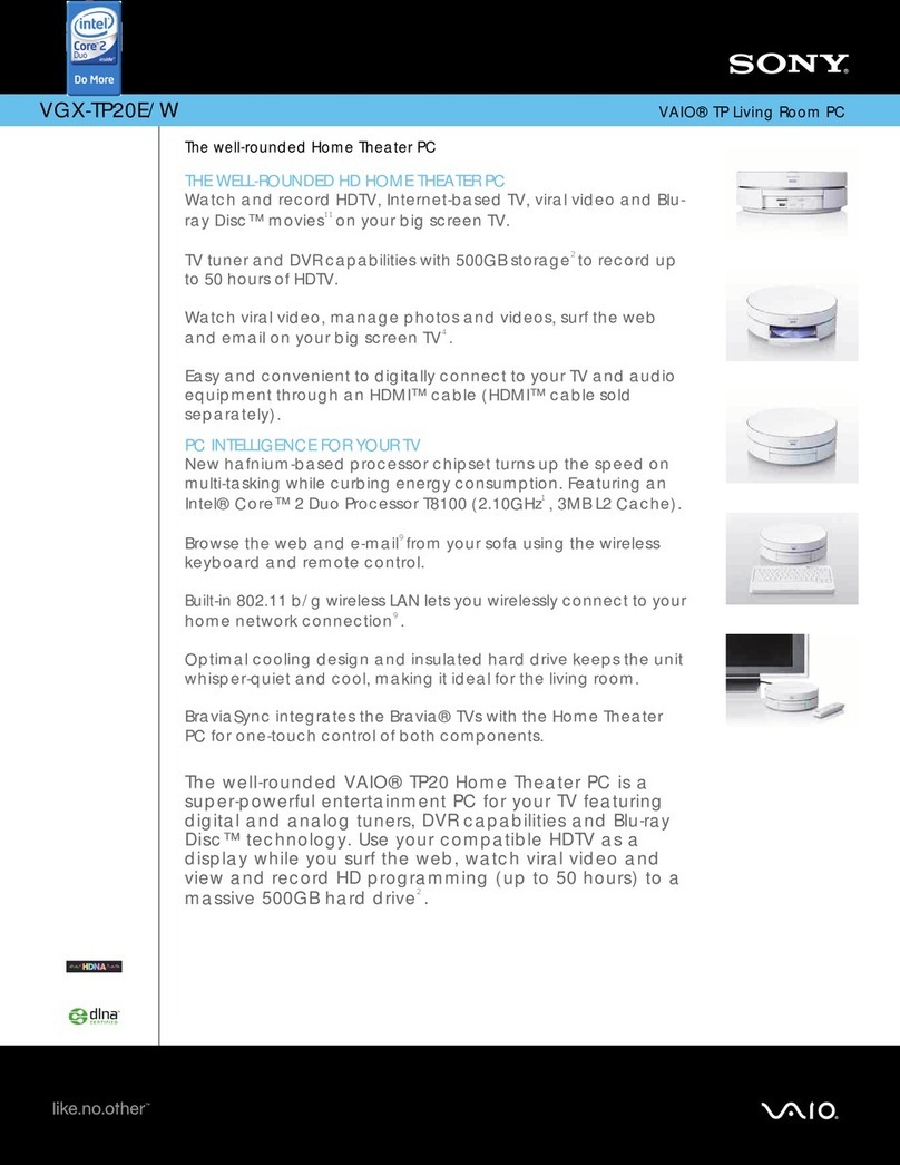 Sony VGX-TP20EW - Vaio Tp Series Living Room Pc Specifications