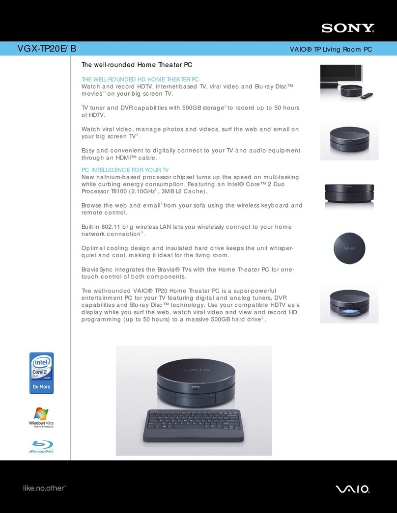 Sony VGX-TP20EB - Vaio Tp Series Living Room Pc Specifications