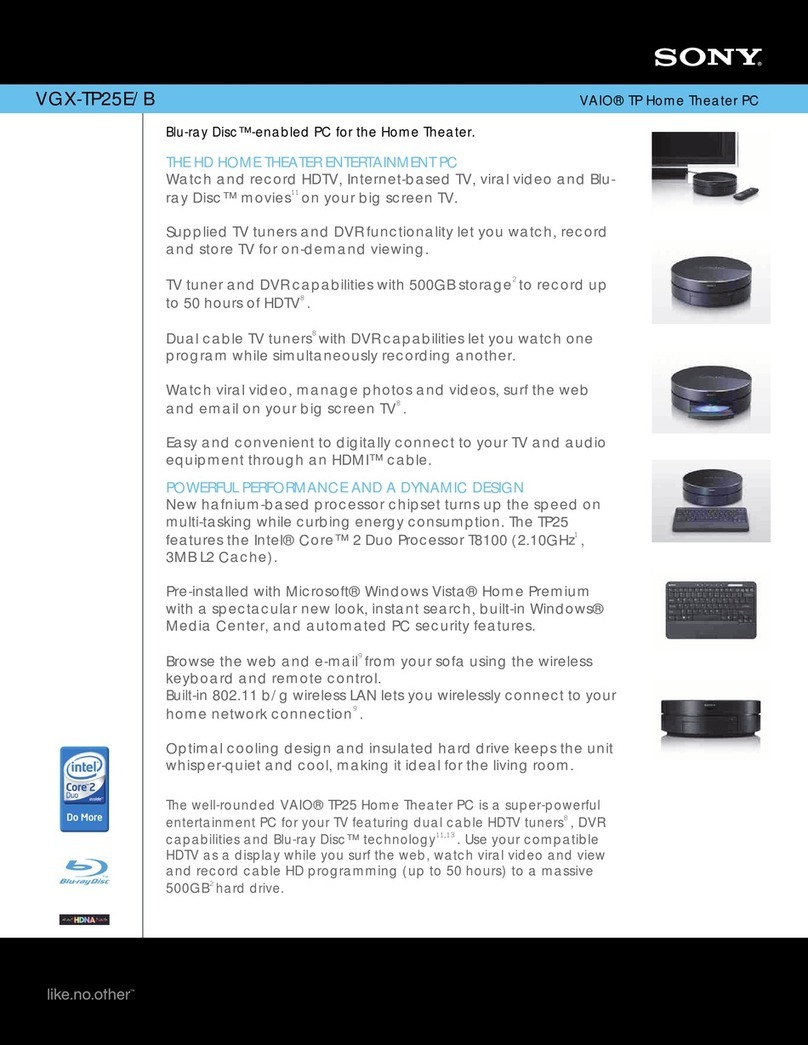 Sony VGX-TP25E - Vaio Tp Series Living Room Pc User manual